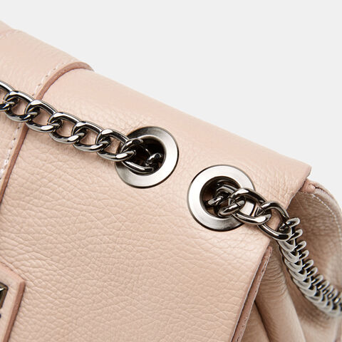 Bolso de piel con cadena de hombro, Rosa Bolso de piel con cadena de hombro, Rosa